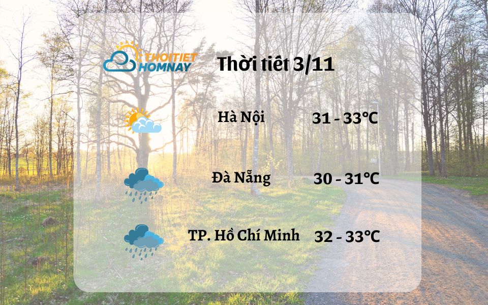 Dự báo thời tiết hôm nay 3/11: Hà Nội duy trì nắng, Đà Nẵng có mưa rải rác